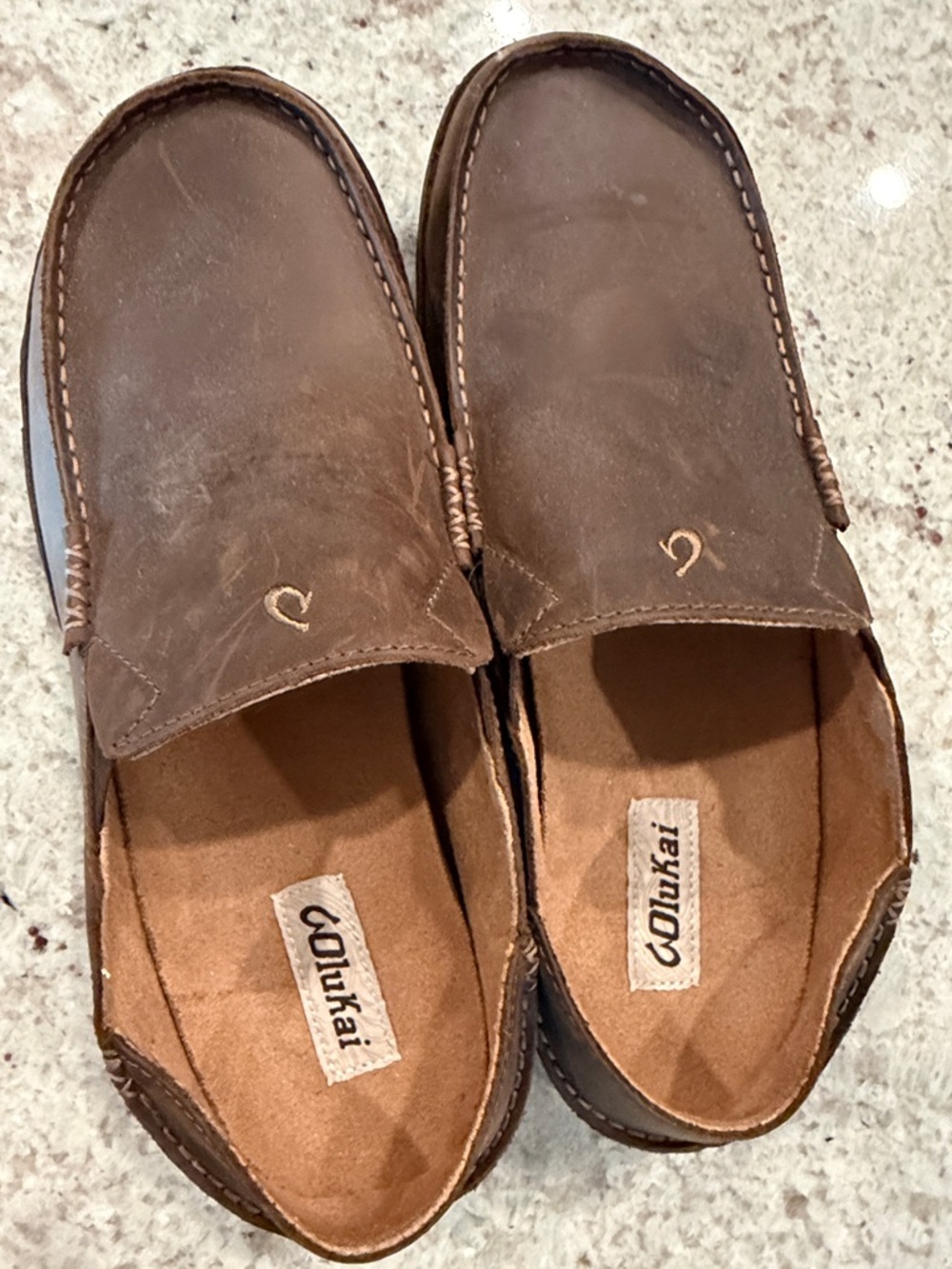 OluKai Men's Dark Brown Leather Slip-On Moccasin Loafers - Picture 3 of 3